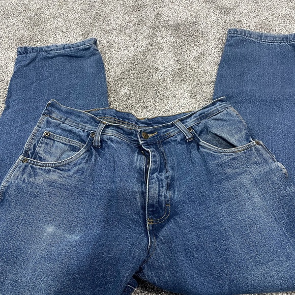 Lakin MCKey EUC flannel lined carpenter Blue Denim Jeans 34x32 vintage - Picture 4 of 11